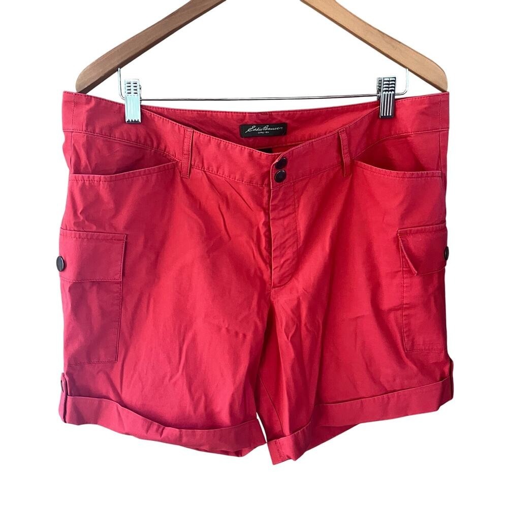 Eddie Bauer 12 Red Cargo Shorts Cotton Blend Stretch Cuffed Outdoor (C378)